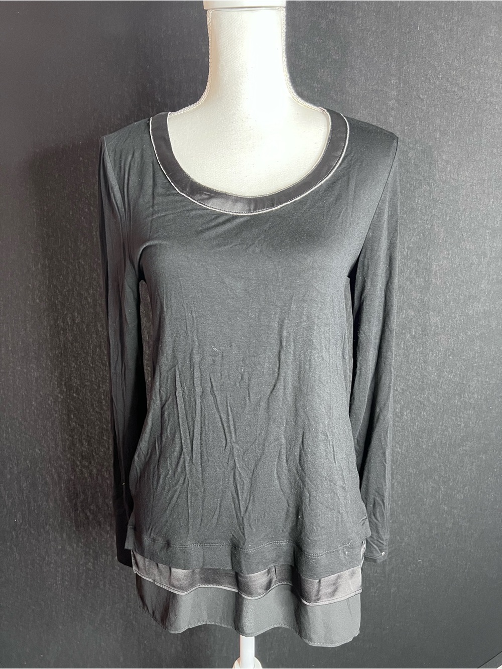 White House Black Market Black Layered-Hem Long Sleeve Top